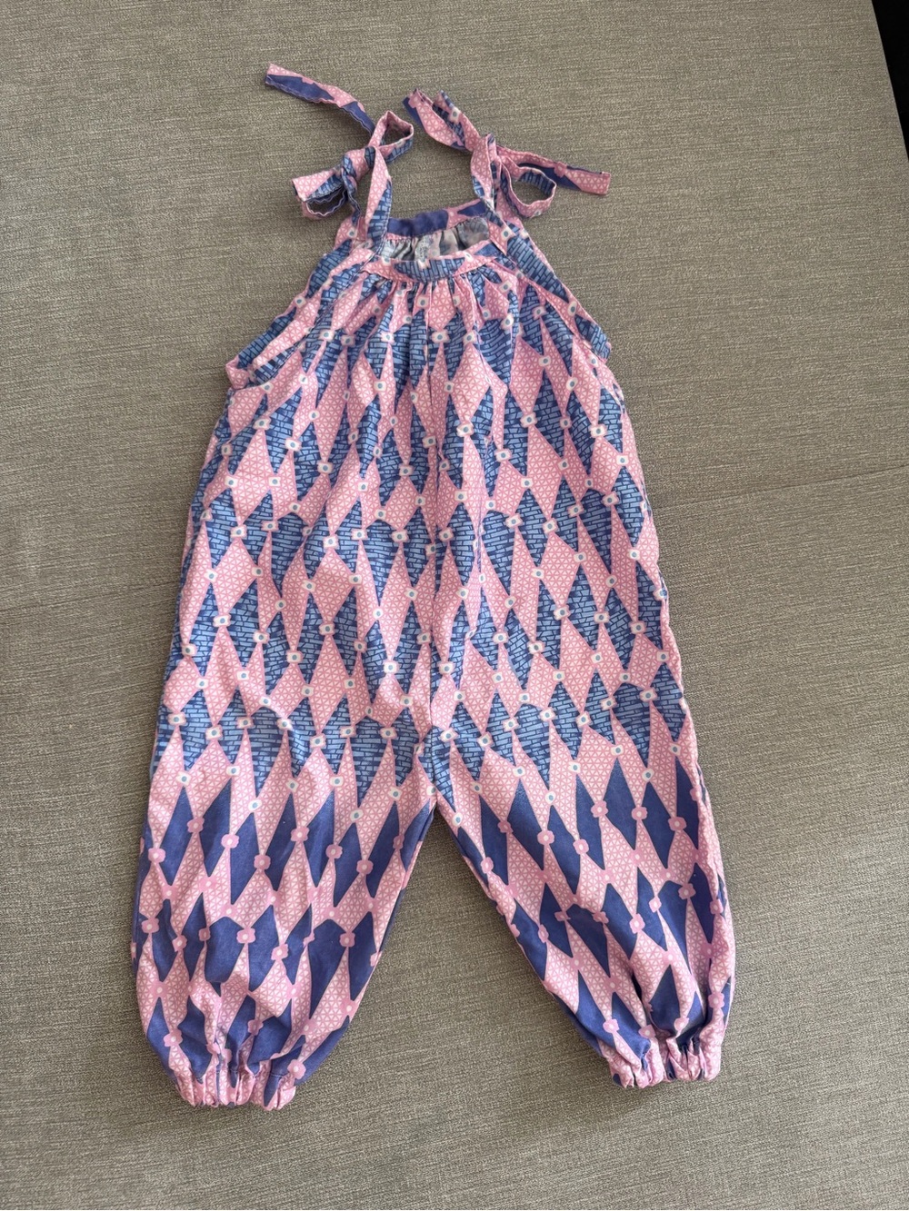 Indego Africa Pink and Blue Diamond-Print Halter Romper for Baby